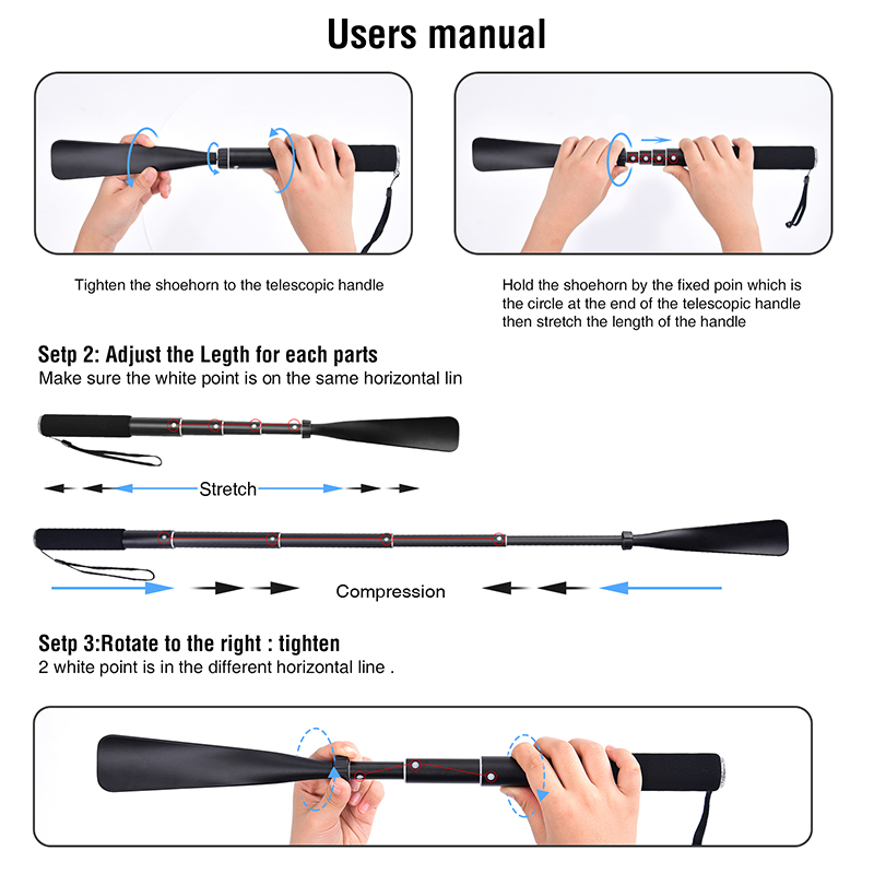 Btideas Shoe Horn Long Handle, 15"-37" Aluminum Alloy Metal Long Shoe Horn for Boots, for Men Women