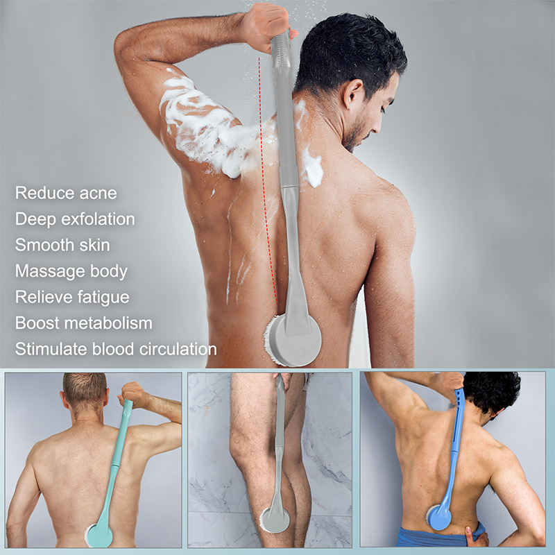 Btideas Back Brush Long Handle for Shower, 20.5” Bath Brush, Removable Back Scrubber Body Exfoliator