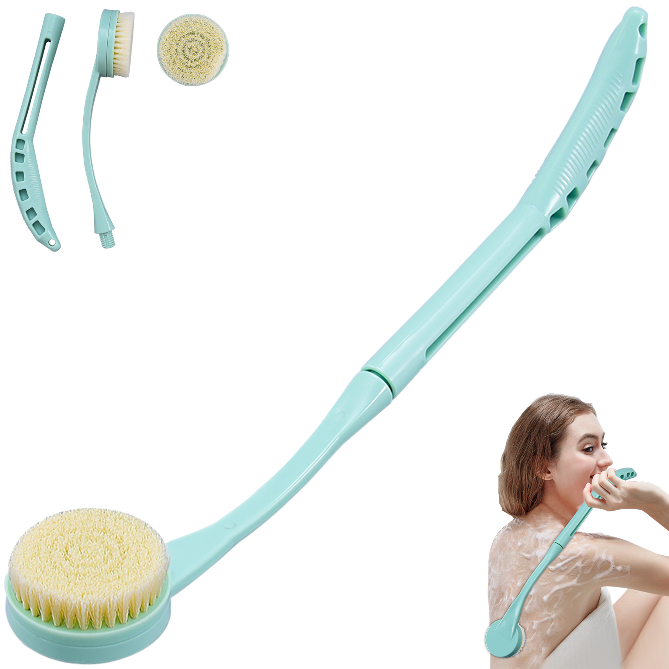 BTideas Back Brush Long Handle for Shower, 20.5” Back Scrubber, Shower Brush, Exfoliating Brush