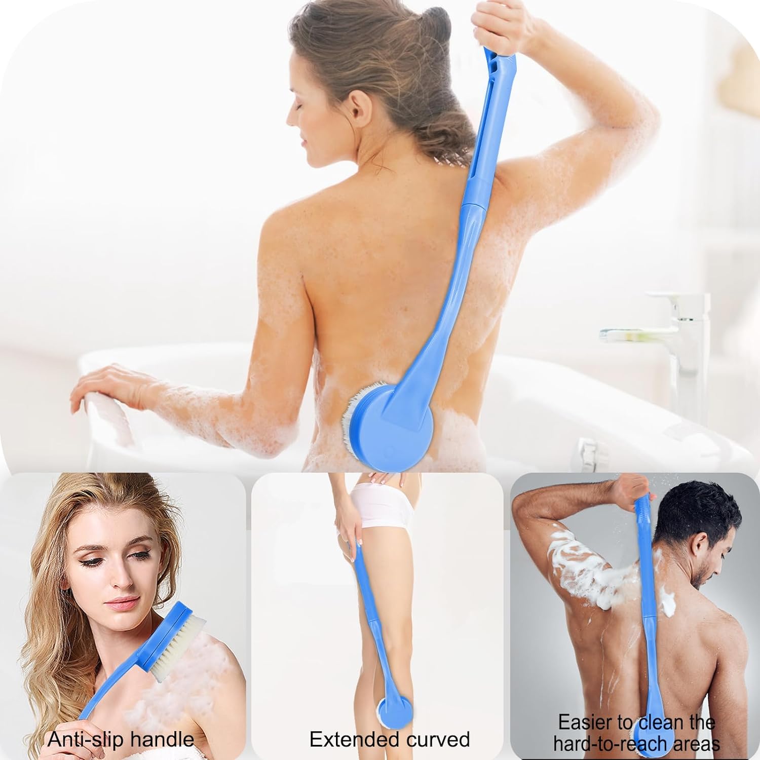 Btideas Back Brush Long Handle, 20.5” Back Scrubber for Shower, Shower Brush for All Skin