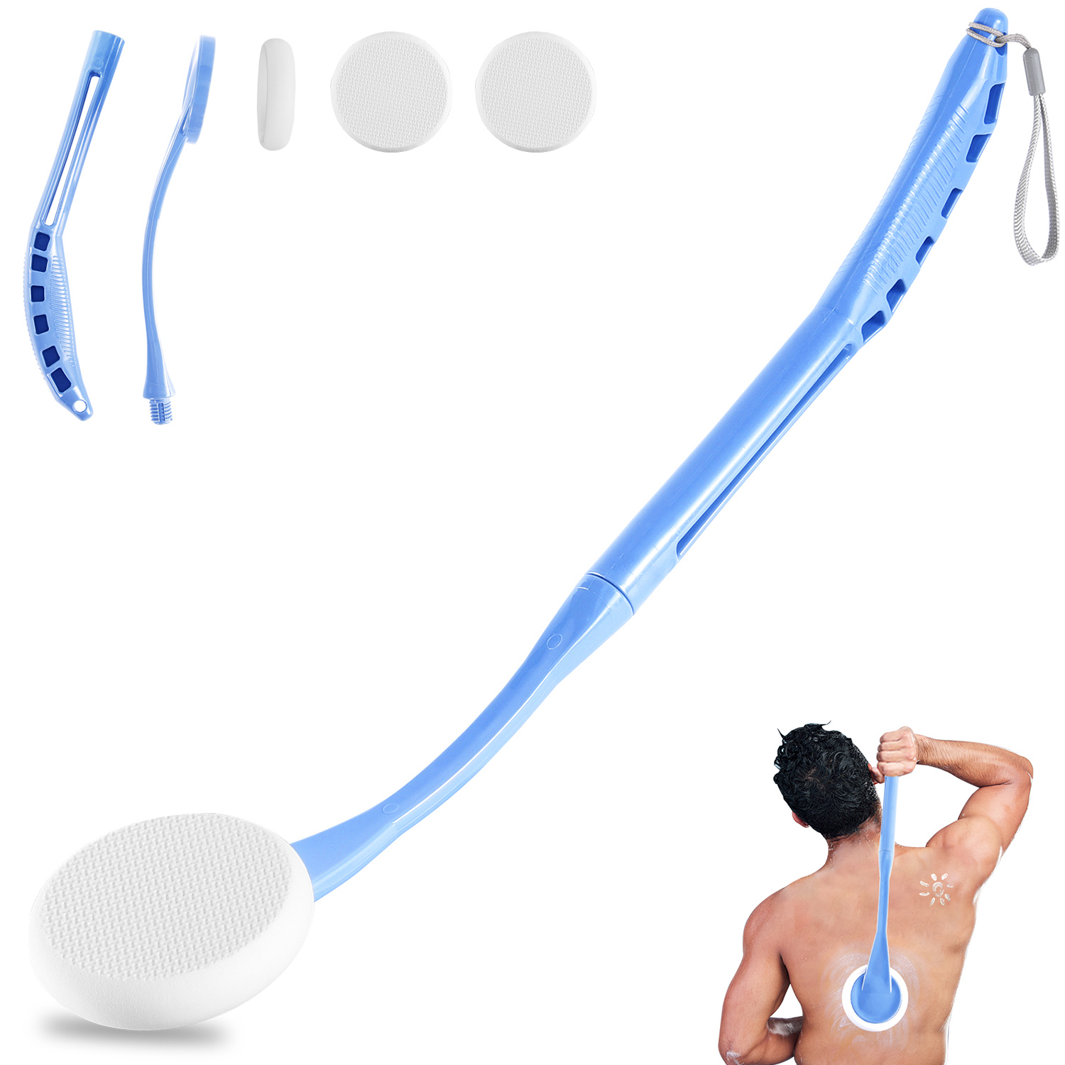 BTideas Lotion Applicator for Back, 20.5” Long Handled Back Applicator, Shower Sponge with Handle