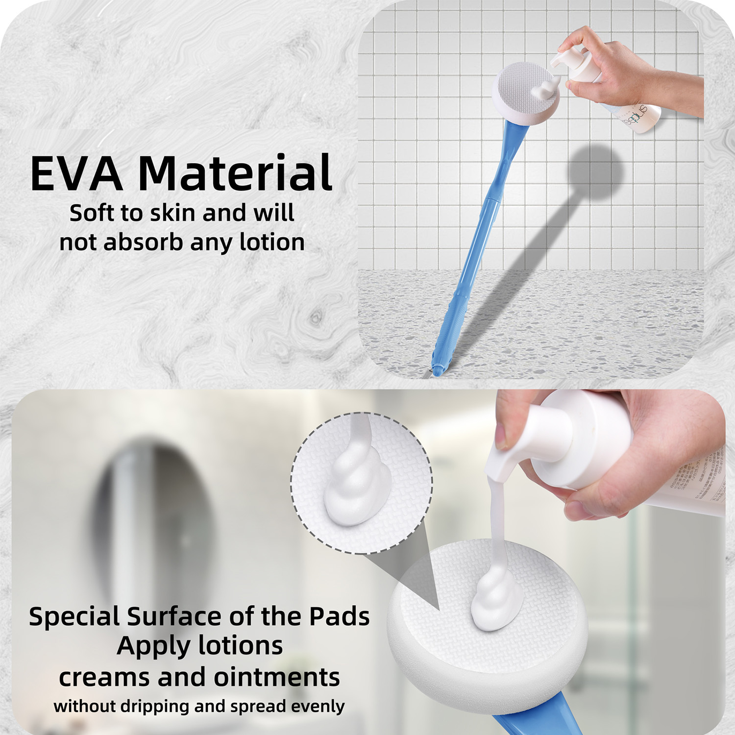 BTideas Lotion Applicator for Back, 20.5” Long Handled Back Applicator, Shower Sponge with Handle