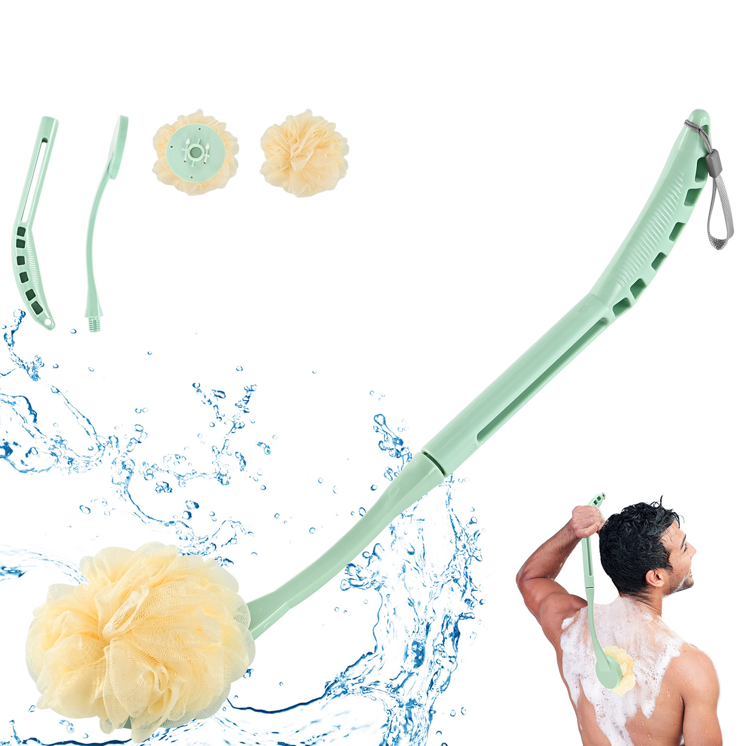 BTideas Loofah Back Scrubber, 20.5” Loofah on a Stick, Long Handled Back Loofah, Exfoliating Loofah