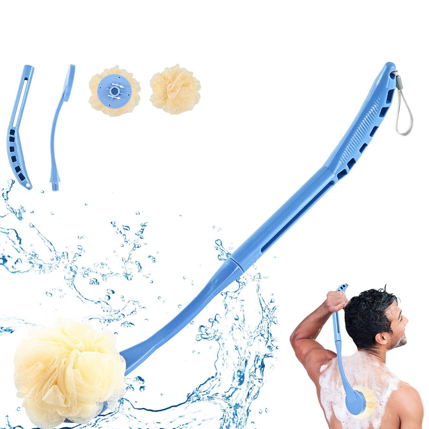 BTideas Loofah on a Stick, 20.5” Loofah Back Scrubber, Long Handled Back Loofah, Exfoliating Loofah