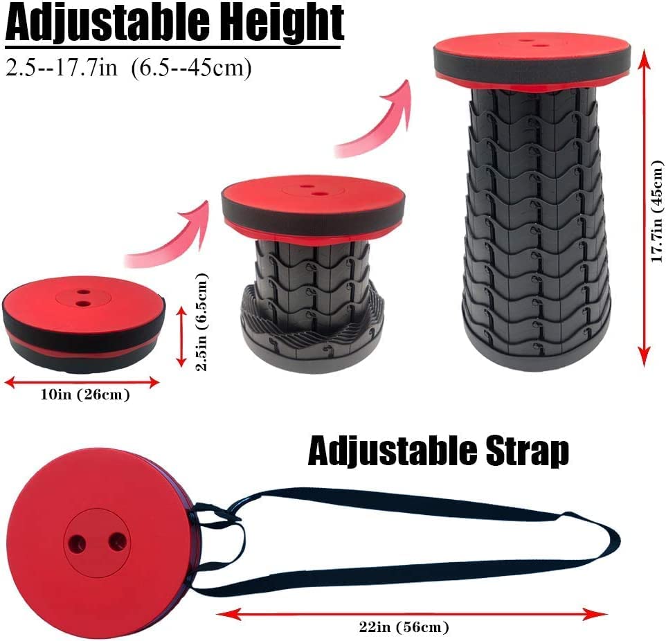 Portable Retractable Folding Stool, BTideas Adjustable Camping Stool for Outdoor Travel, Plastic