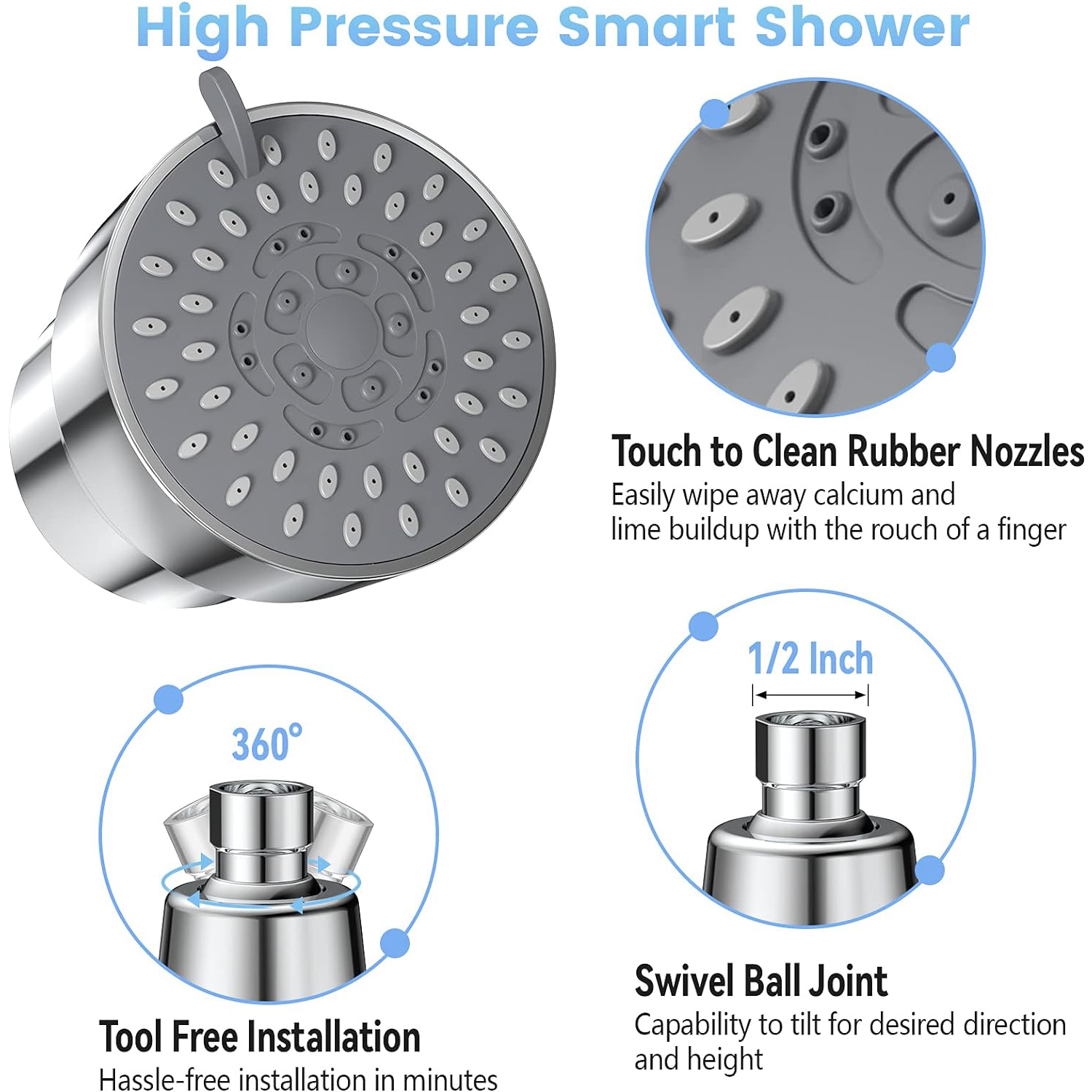 BTtideas High Pressure Filtered Shower Head, 2-in-1 20 Stage Shower Filter Head for Hard Water