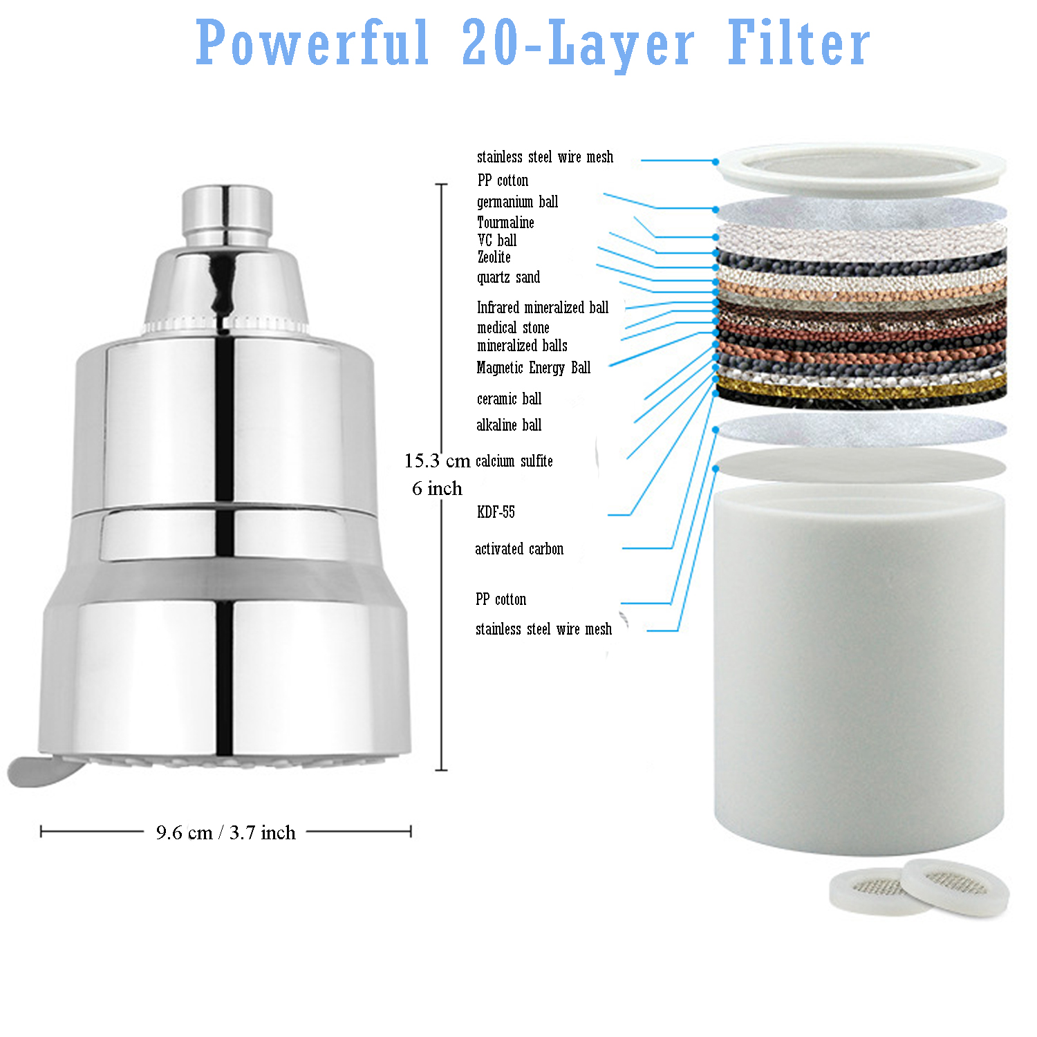 BTtideas High Pressure Filtered Shower Head, 2-in-1 20 Stage Shower Filter Head for Hard Water