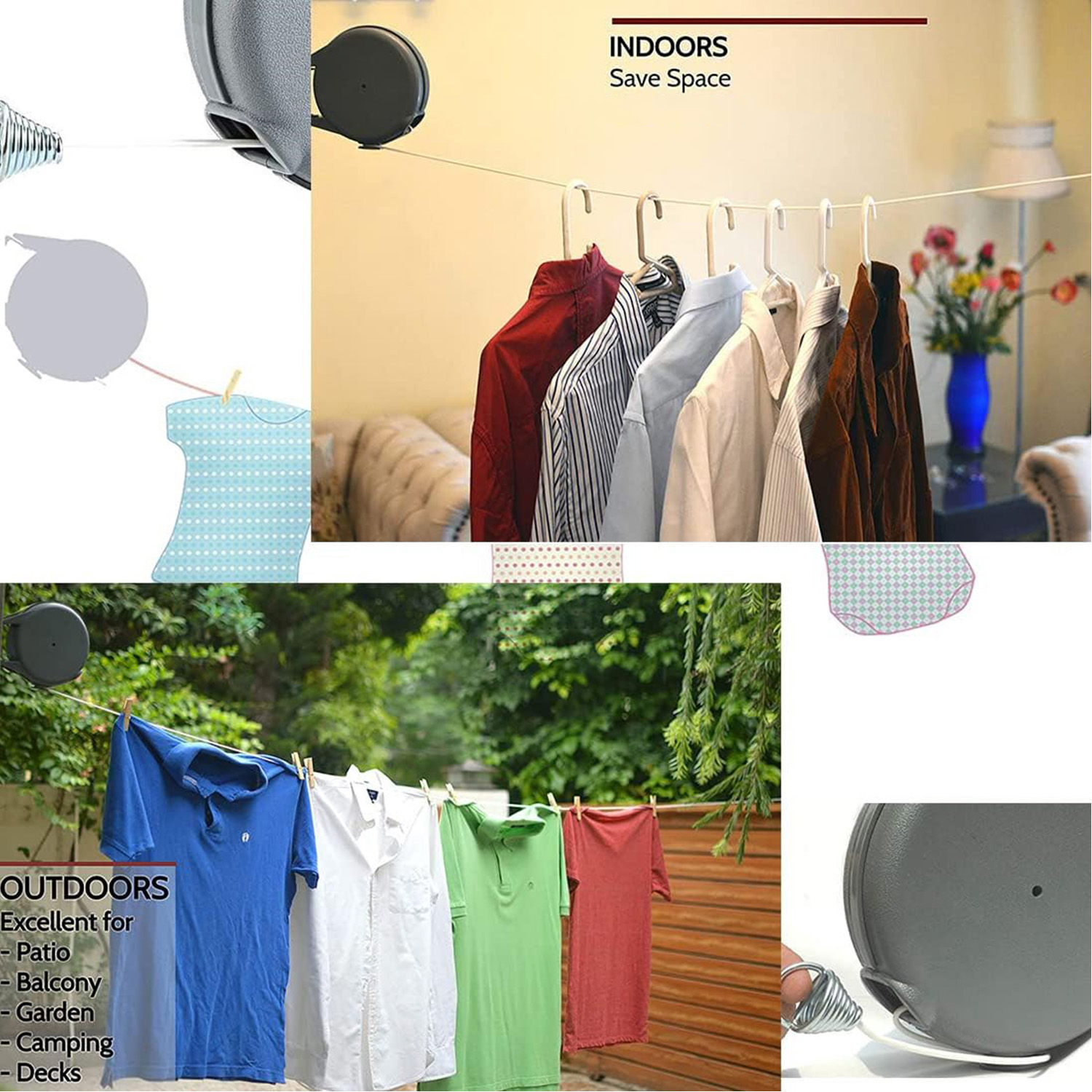 BTtideas Retractable Clothesline, 40 feet Indoor Outdoor Laundry Clothesline, Clothes Line, Gray