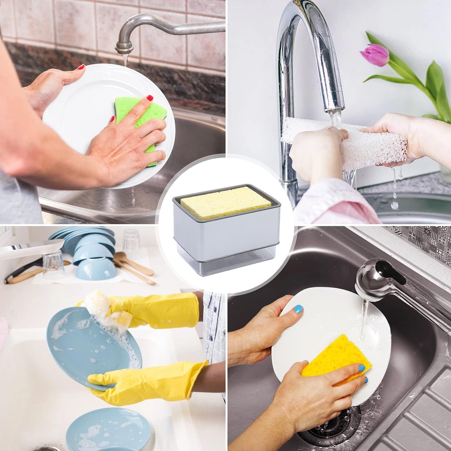 BTideas Kitchen Soap Dispenser, Dish Soap Dispenser for Kitchen,Soap Dispenser with Sponge Holder