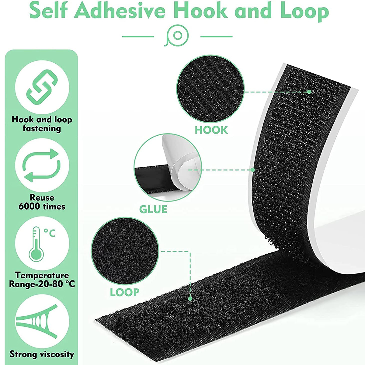 BTideas Hook and Loop Tape Self Adhesive, Velcro Strips with Adhesive Heavy Duty, 26.24ft X 0.78in