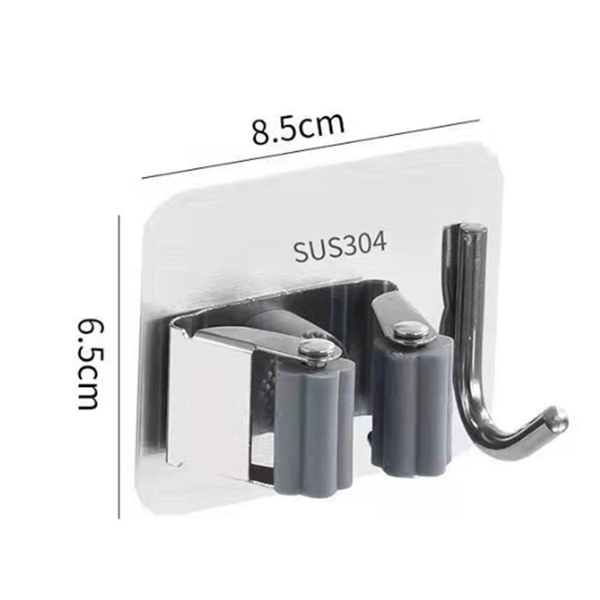 BTideas Broom Holder, 4pcs Stainless Steel Black Broom Organizer Wall Mount, Self Adhesive, Silver