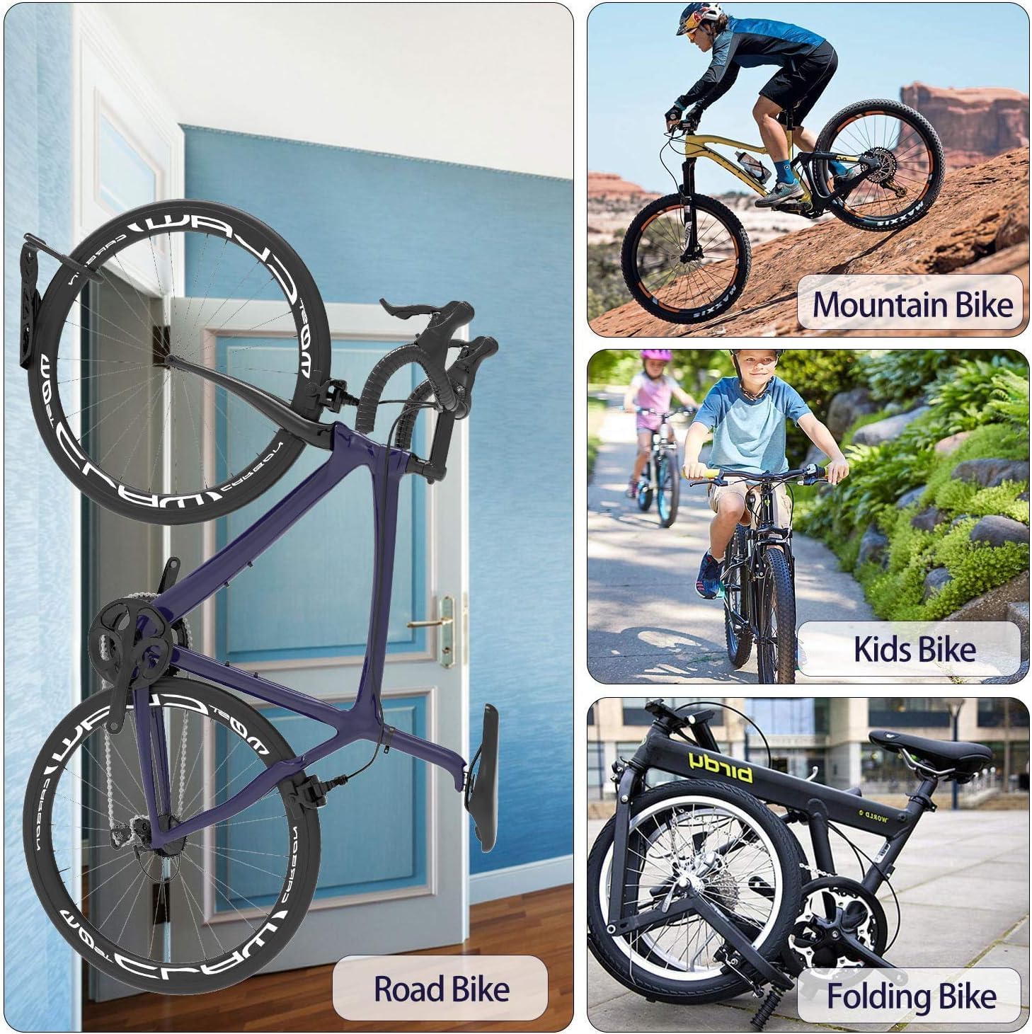 BTideas Bike Wall Mount Rack with Tire Tray ,Vertical Bike Storage Rack for Indoor, 2 Pack