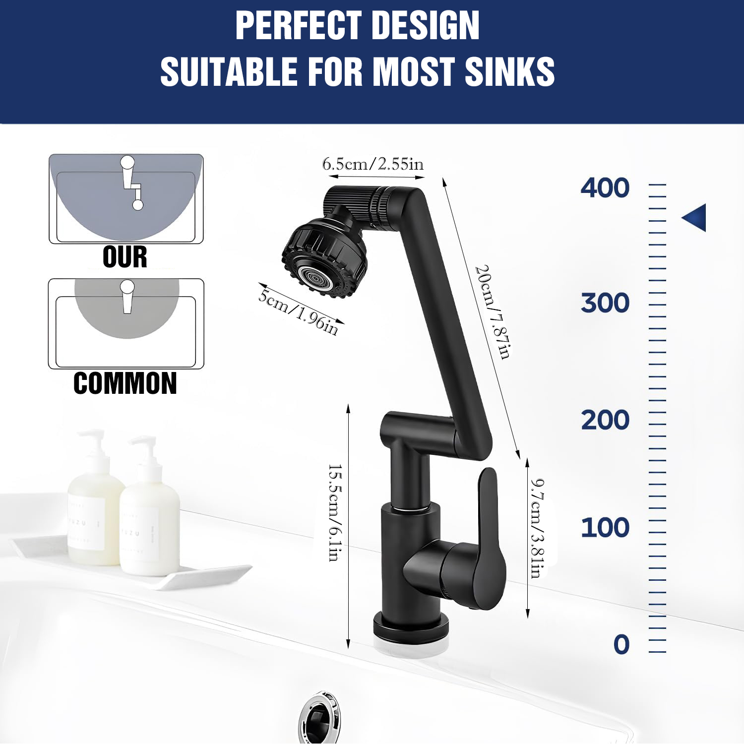 BTideas Swivel Kitchen Sink Faucet, 1080° Hot and Cold Water Sink Mixer Tap with 2 Hose