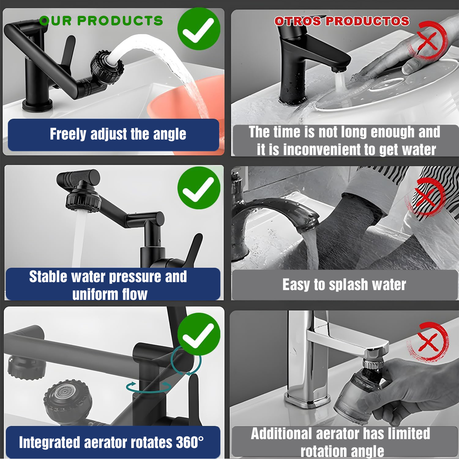 BTideas Swivel Kitchen Sink Faucet, 1080° Hot and Cold Water Sink Mixer Tap with 2 Hose