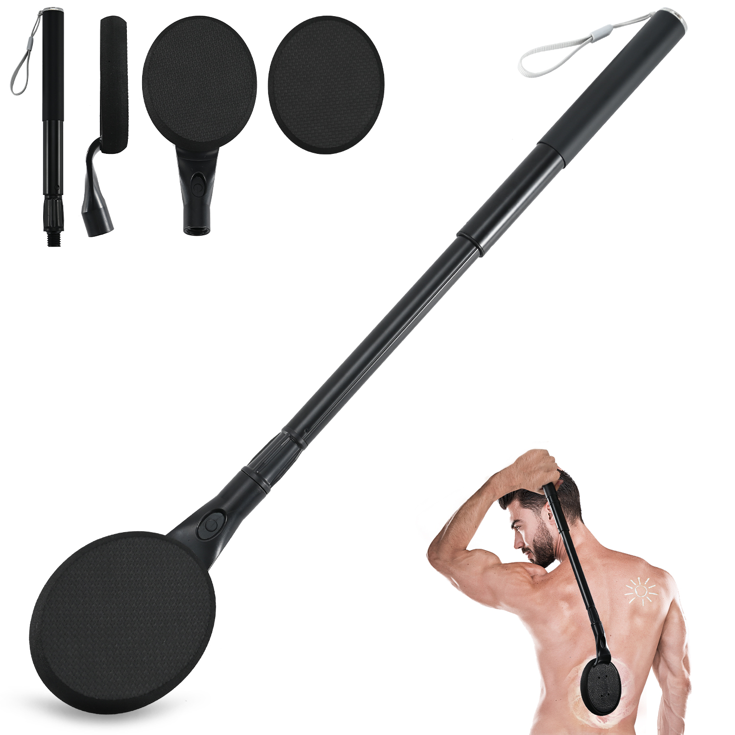 BTideas Lotion Applicator for Back,25.7' Adjustable Lotion Applicator, Bath Sponge for Adult, Black